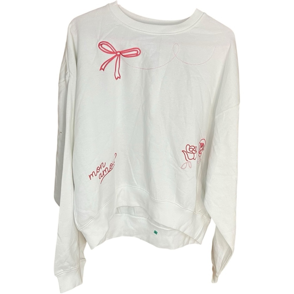 Strange Daze Bow Fleece Sweatshirt White Pink